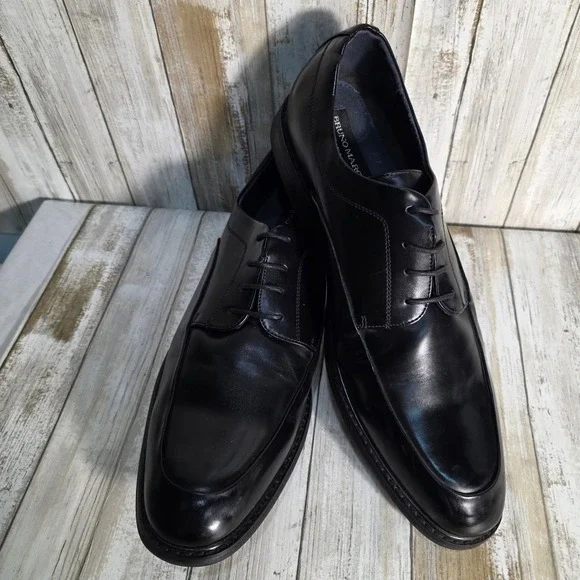 BRUNO MARC Mens Black Leather Square Toe Lace Up Dress Shoes Size 15